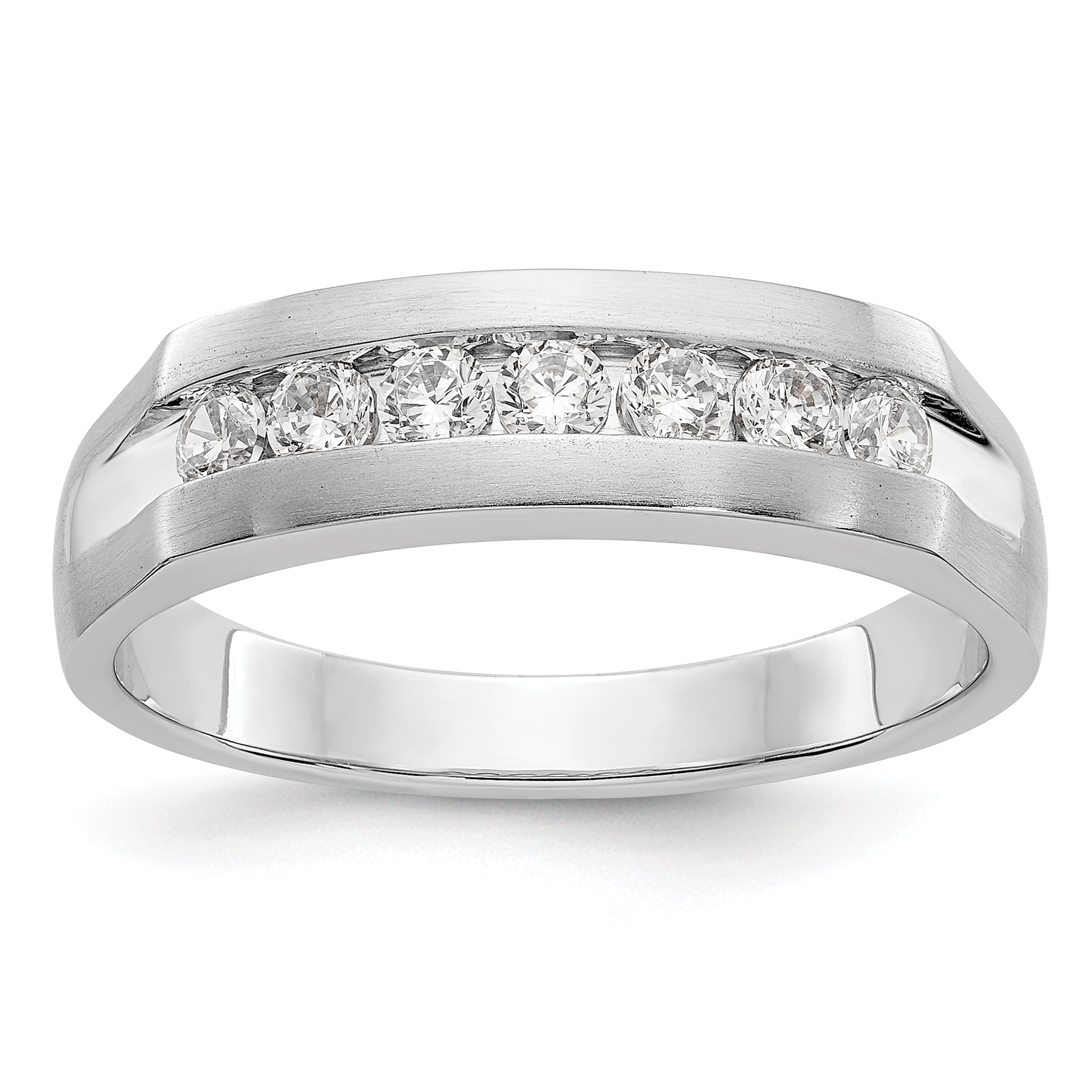 Image of ID 1 049ct CZ Solid Real 14K White Gold Men's Wedding Band Ring
