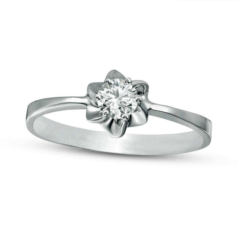 Image of ID 1 050 CT Natural Clarity Enhanced Diamond Solitaire Flower Engagement Ring in Solid 14K White Gold