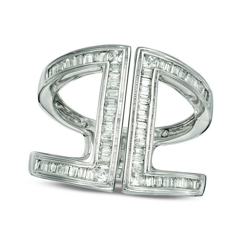 Image of ID 1 050 CT TW Baguette and Princess-Cut Natural Diamond Split Open Top Ring in Solid 10K White Gold