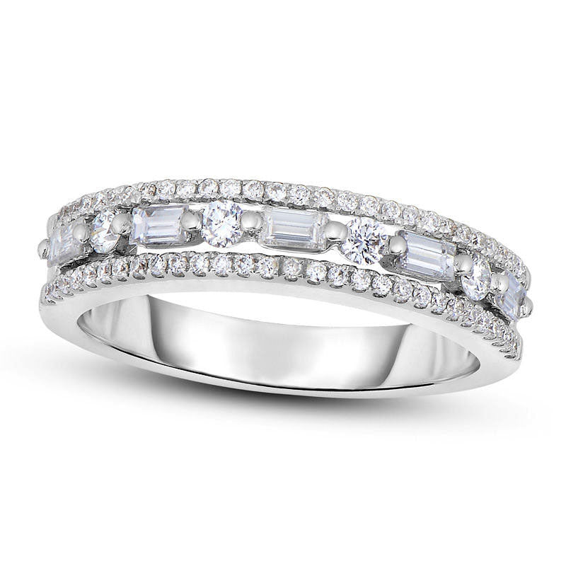 Image of ID 1 050 CT TW Baguette and Round Natural Diamond Alternating Multi-Row Band in Solid 14K White Gold