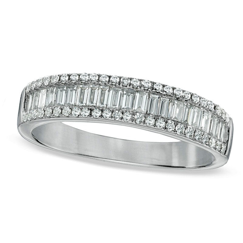 Image of ID 1 050 CT TW Baguette and Round Natural Diamond Edge Band in Solid 10K White Gold