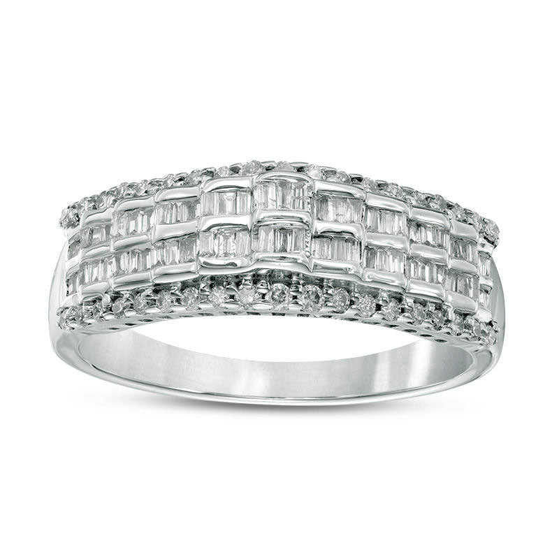 Image of ID 1 050 CT TW Baguette and Round Natural Diamond Four Row Band in Solid 10K White Gold