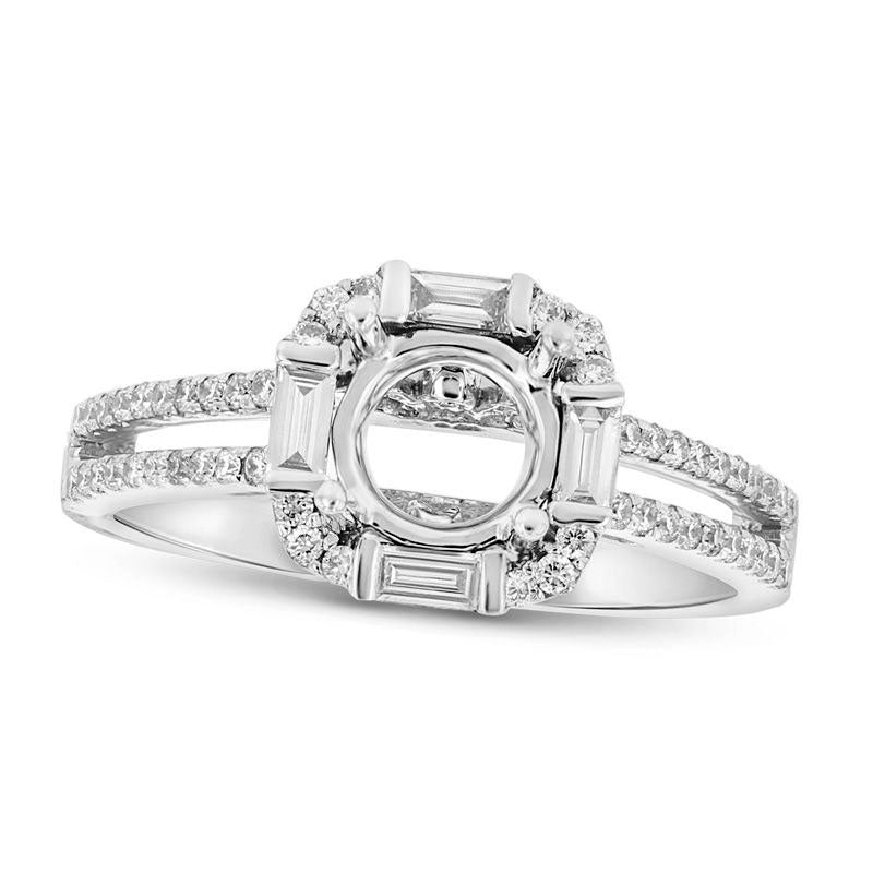 Image of ID 1 050 CT TW Baguette and Round Natural Diamond Square Frame Semi-Mount in Solid 14K White Gold (G/SI2)