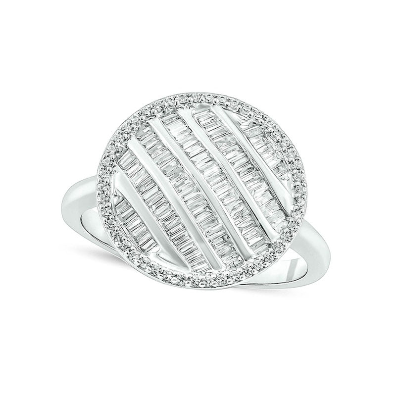 Image of ID 1 050 CT TW Baguette and Round Natural Diamond Striped Disc Ring in Solid 10K White Gold
