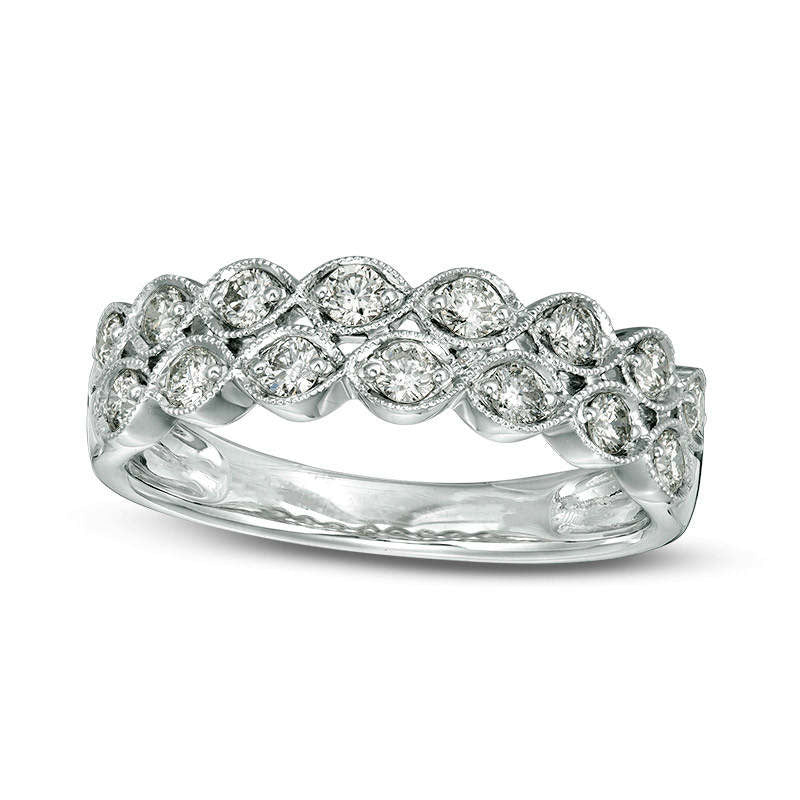 Image of ID 1 050 CT TW Certified Natural Diamond Antique Vintage-Style Double Row Ring in Solid 14K White Gold (I/I1)