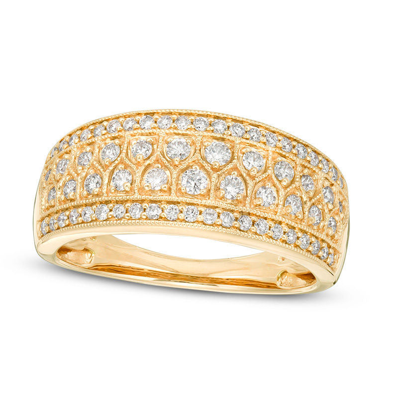 Image of ID 1 050 CT TW Certified Natural Diamond Antique Vintage-Style Multi-Row Ring in Solid 14K Gold (I/I1)