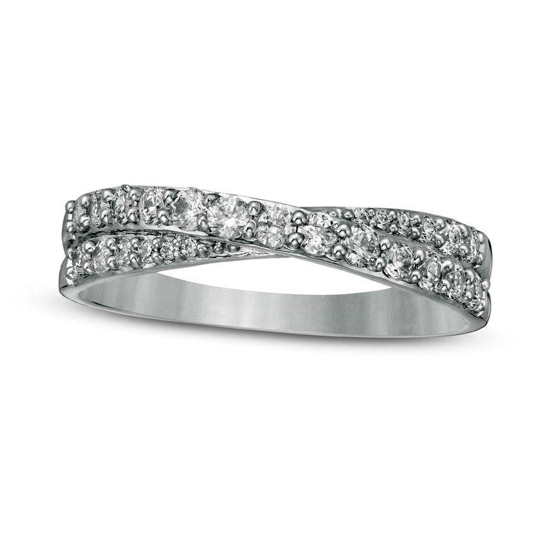 Image of ID 1 050 CT TW Certified Natural Diamond Criss-Cross Band in Solid 14K White Gold (I/SI2)