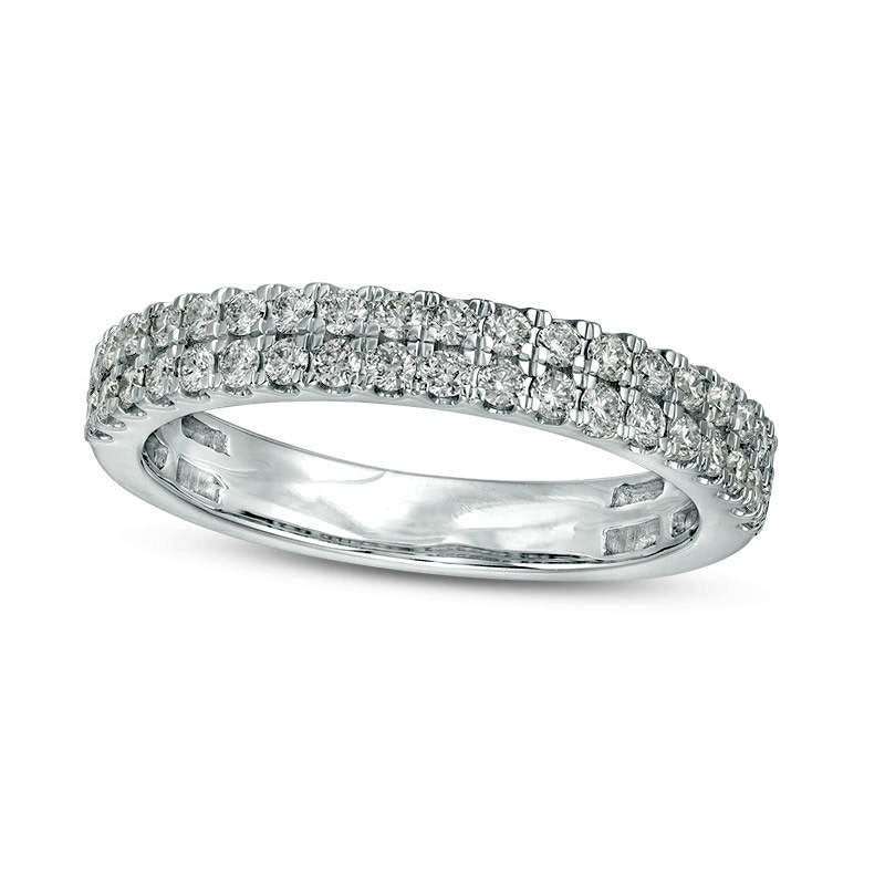 Image of ID 1 050 CT TW Certified Natural Diamond Double Row Anniversary Band in Solid 10K White Gold (I/I1)