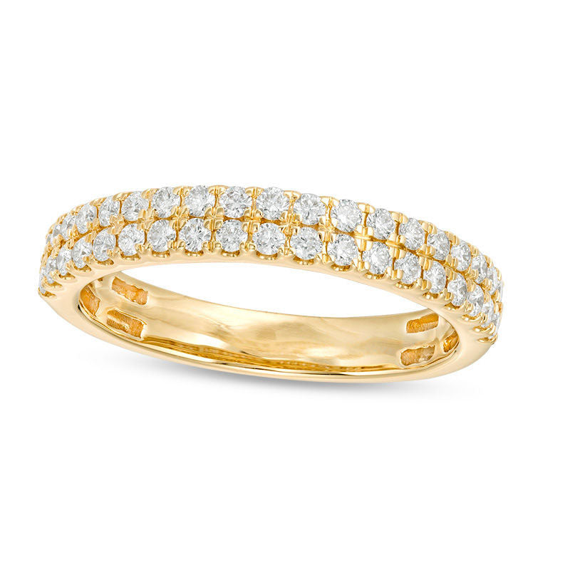Image of ID 1 050 CT TW Certified Natural Diamond Double Row Anniversary Band in Solid 10K Yellow Gold (I/I1)