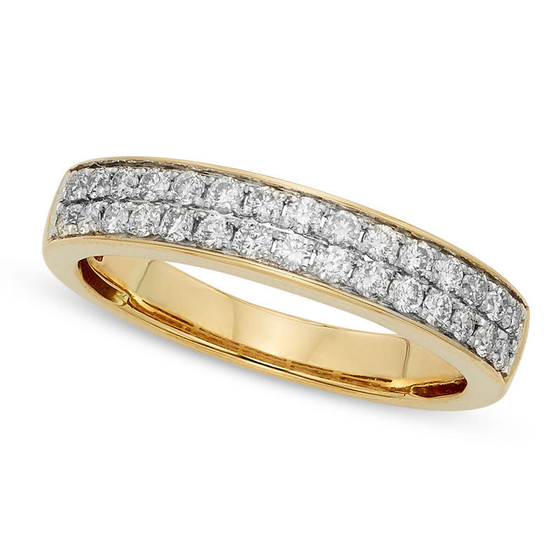 Image of ID 1 050 CT TW Certified Natural Diamond Double Row Wedding Band in Solid 14K Gold (I/I1)