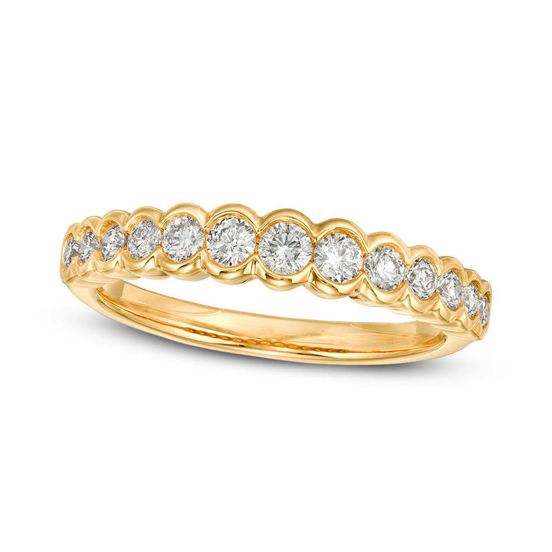 Image of ID 1 050 CT TW Certified Natural Diamond Scallop Edge Band in Solid 14K Gold (I/I1)