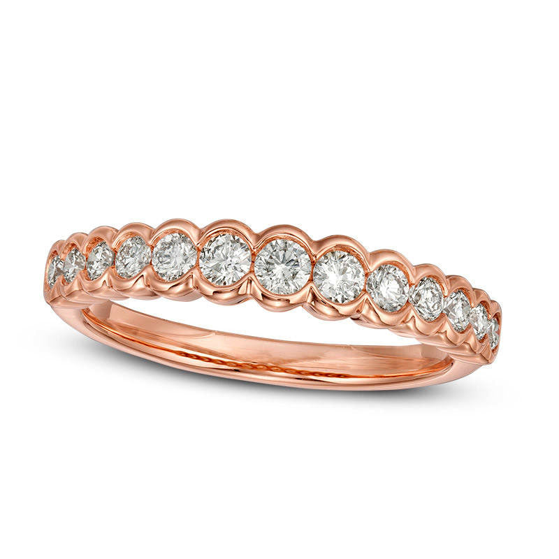 Image of ID 1 050 CT TW Certified Natural Diamond Scallop Edge Band in Solid 14K Rose Gold (I/I1)