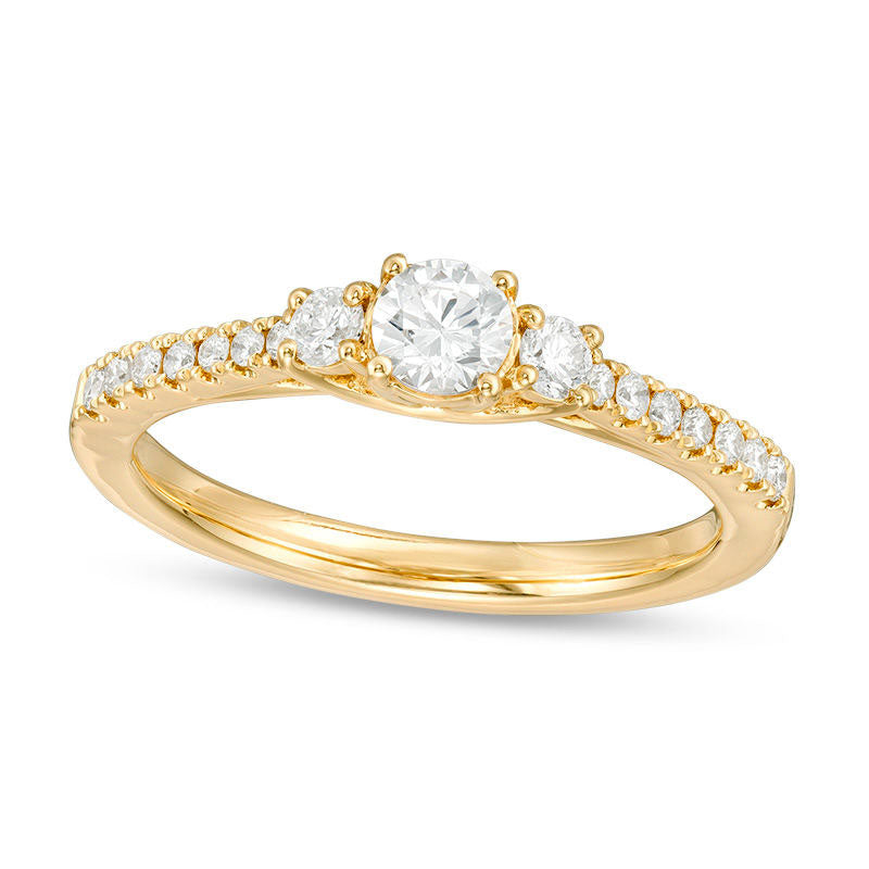 Image of ID 1 050 CT TW Certified Natural Diamond Three Stone Engagement Ring in Solid 14K Gold (I/I1)