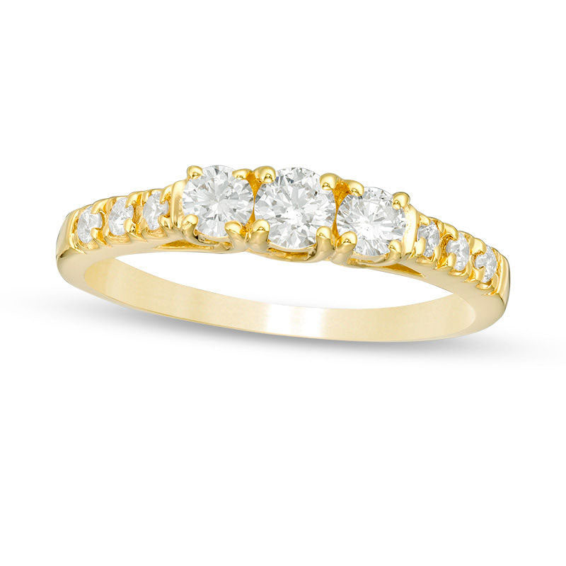 Image of ID 1 050 CT TW Certified Natural Diamond Three Stone Engagement Ring in Solid 14K Gold (I/I3)