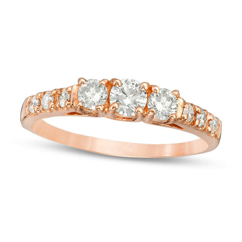 Image of ID 1 050 CT TW Certified Natural Diamond Three Stone Engagement Ring in Solid 14K Rose Gold (I/I3)