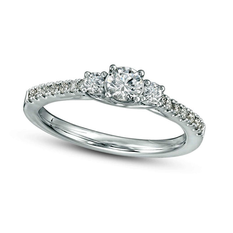 Image of ID 1 050 CT TW Certified Natural Diamond Three Stone Engagement Ring in Solid 14K White Gold (I/I1)