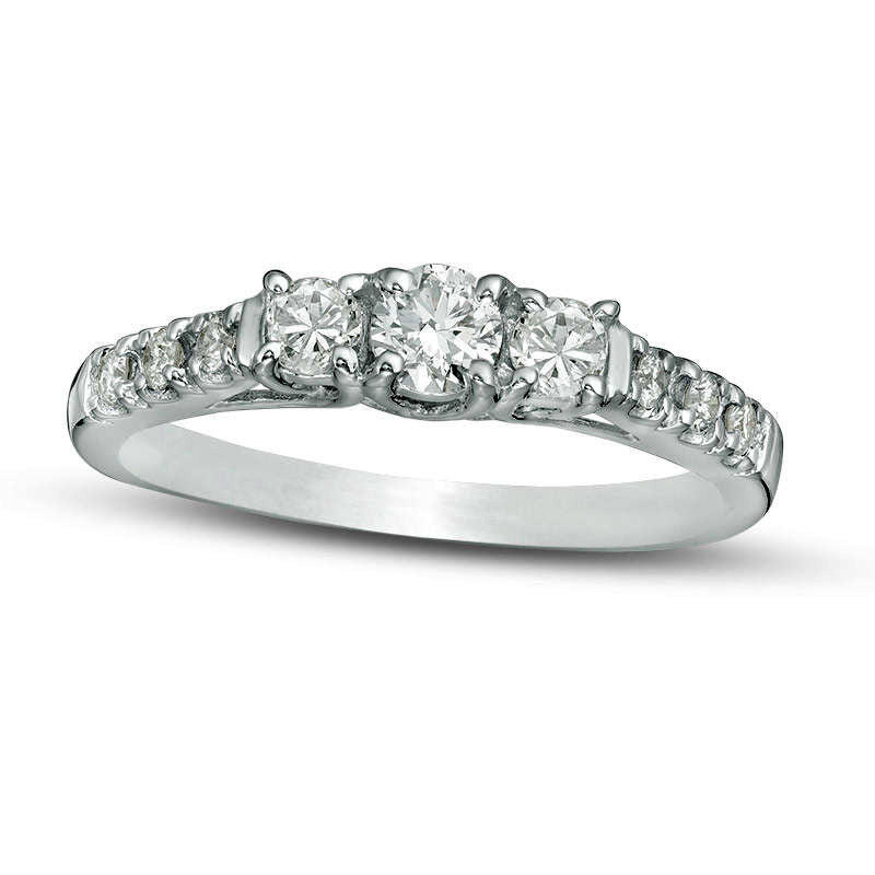 Image of ID 1 050 CT TW Certified Natural Diamond Three Stone Engagement Ring in Solid 14K White Gold (I/I3)