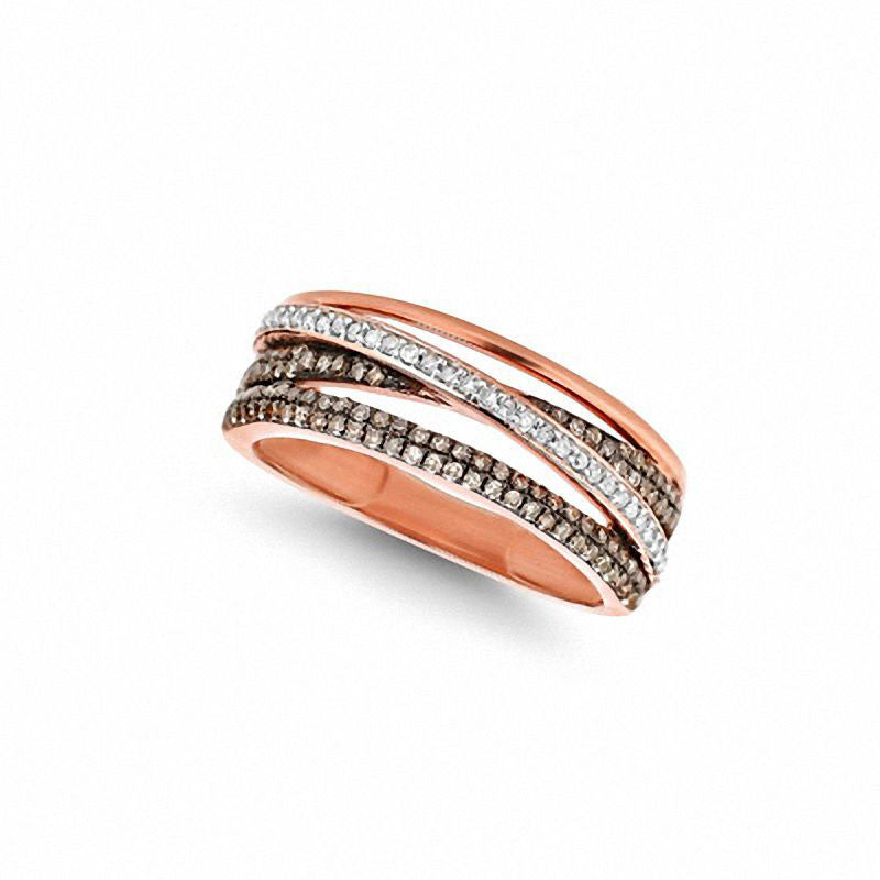 Image of ID 1 050 CT TW Champagne and White Natural Diamond Orbit Ring in Solid 10K Rose Gold