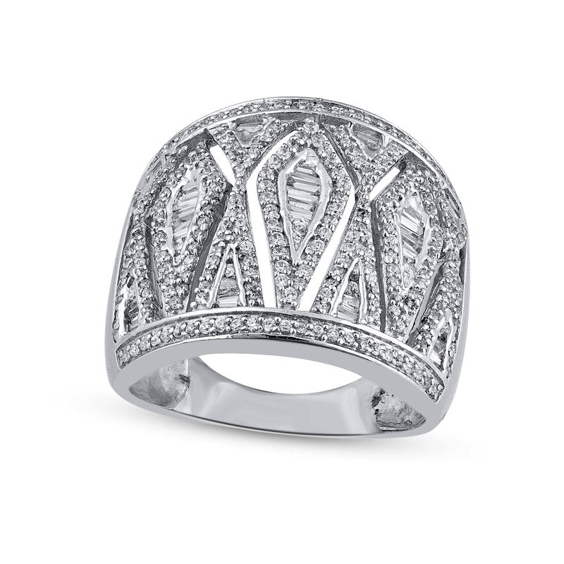 Image of ID 1 050 CT TW Composite Double Oval Natural Diamond Frame Open Ring in Solid 10K White Gold