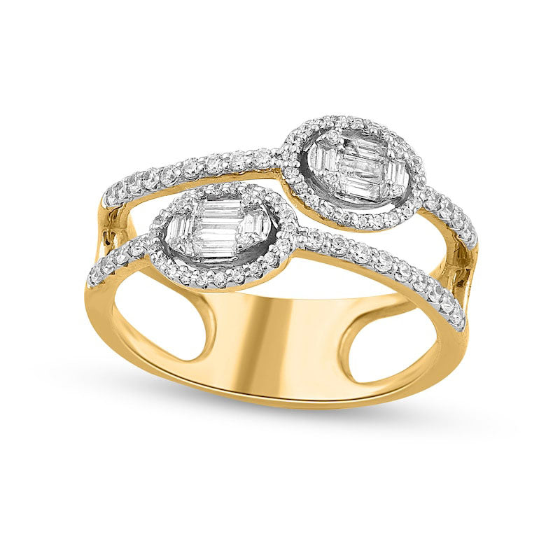 Image of ID 1 050 CT TW Composite Double Oval Natural Diamond Frame Open Ring in Solid 10K Yellow Gold