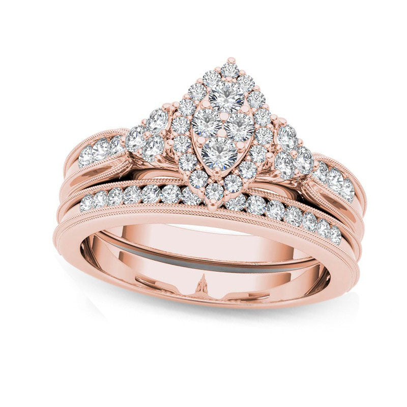 Image of ID 1 050 CT TW Composite Marquise Natural Diamond with Tri-Sides Bridal Engagement Ring Set in Solid 14K Rose Gold