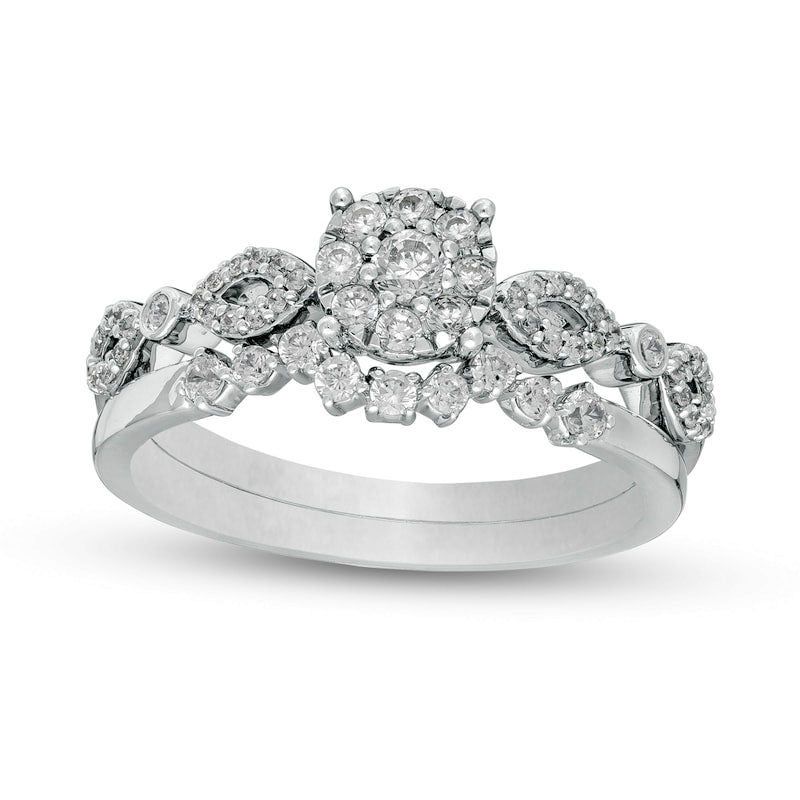 Image of ID 1 050 CT TW Composite Natural Diamond Art Deco Bridal Engagement Ring Set in Solid 10K White Gold