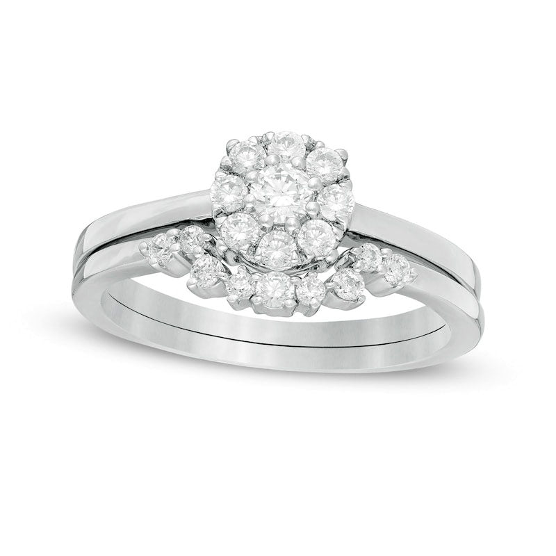 Image of ID 1 050 CT TW Composite Natural Diamond Bridal Engagement Ring Set in Solid 10K White Gold