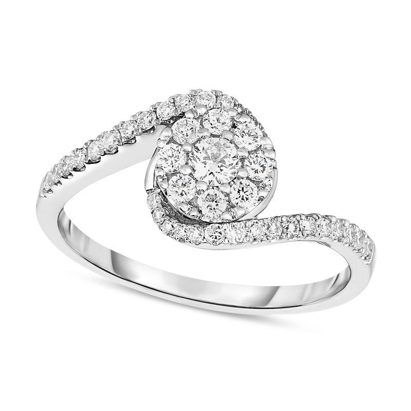 Image of ID 1 050 CT TW Composite Natural Diamond Bypass Engagement Ring in Solid 10K White Gold
