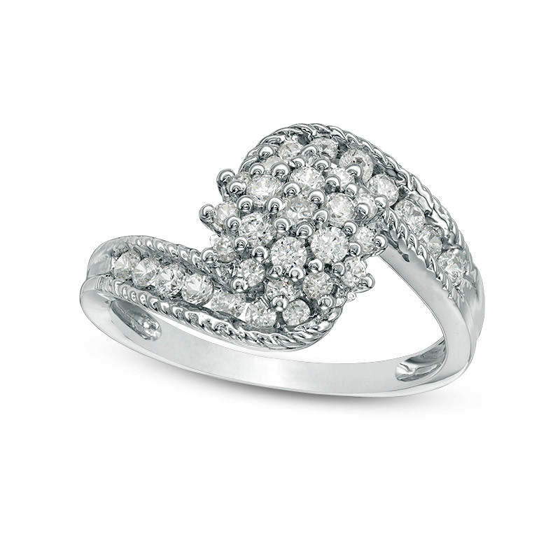 Image of ID 1 050 CT TW Composite Natural Diamond Bypass Ring in Solid 10K White Gold