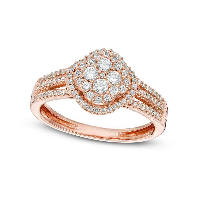Image of ID 1 050 CT TW Composite Natural Diamond Clover Multi-Row Ring in Solid 10K Rose Gold