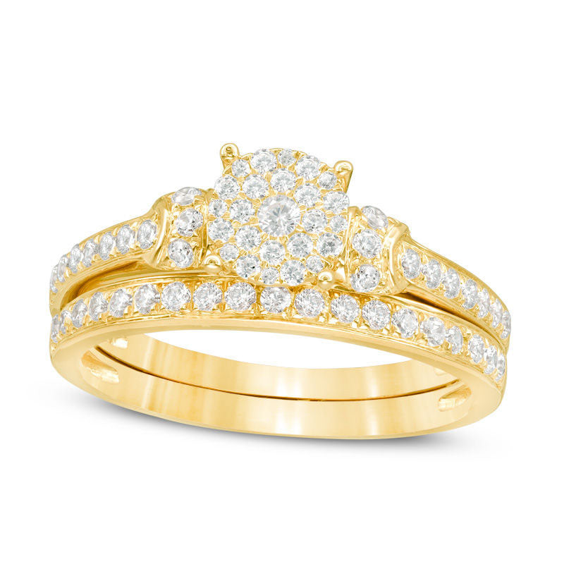Image of ID 1 050 CT TW Composite Natural Diamond Collar Bridal Engagement Ring Set in Solid 14K Gold