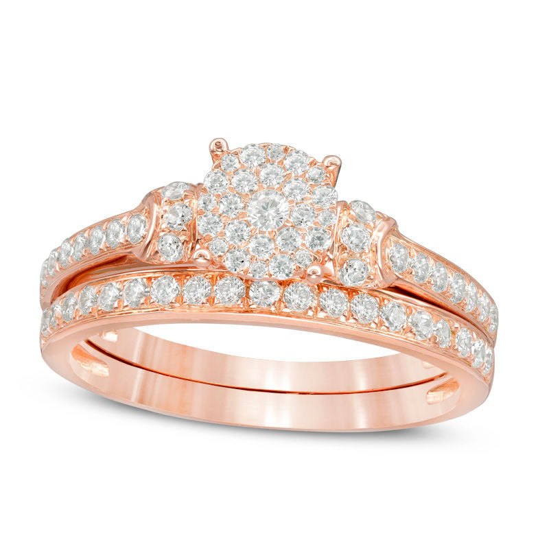 Image of ID 1 050 CT TW Composite Natural Diamond Collar Bridal Engagement Ring Set in Solid 14K Rose Gold