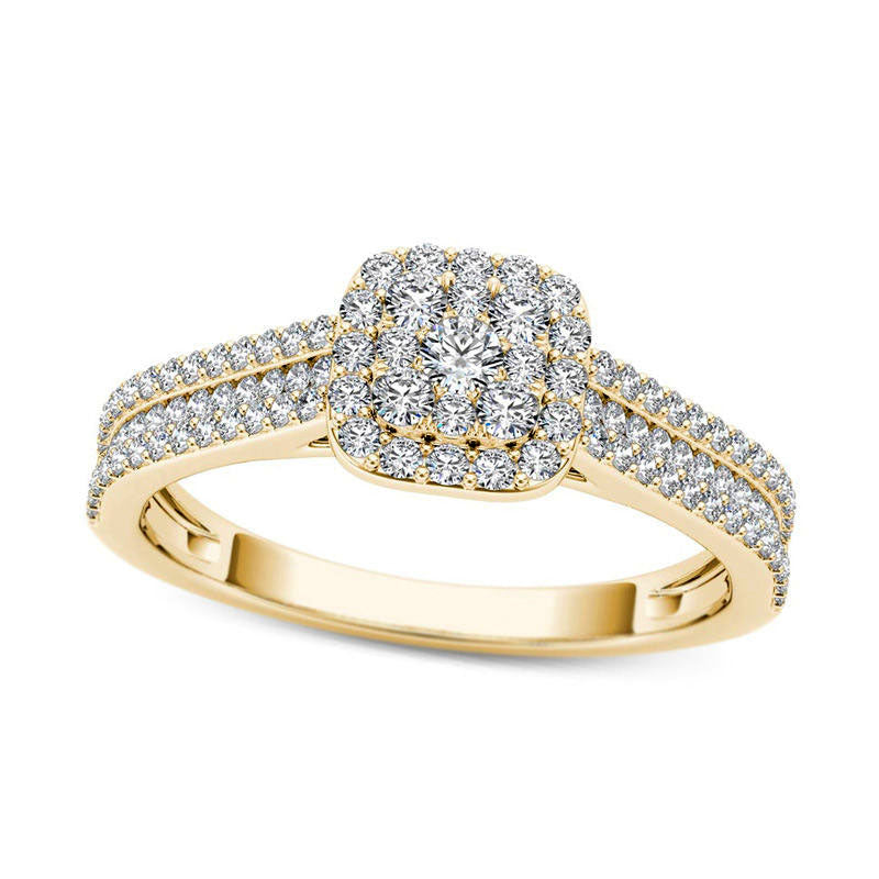 Image of ID 1 050 CT TW Composite Natural Diamond Cushion Frame Multi-Row Engagement Ring in Solid 14K Gold