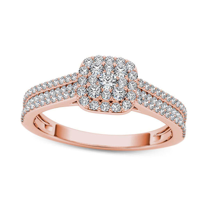 Image of ID 1 050 CT TW Composite Natural Diamond Cushion Frame Multi-Row Engagement Ring in Solid 14K Rose Gold