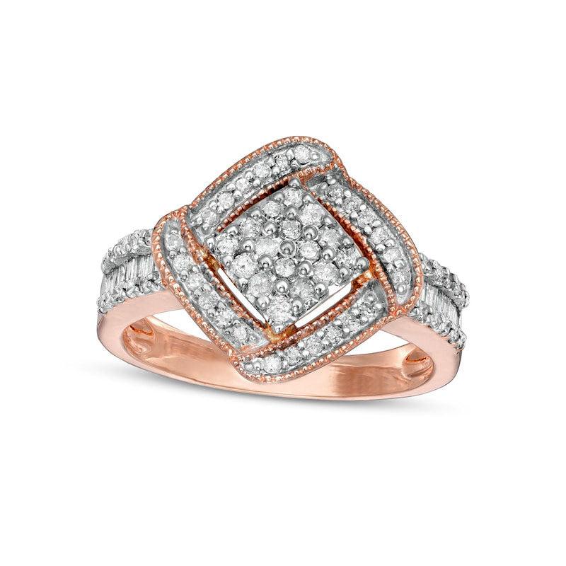 Image of ID 1 050 CT TW Composite Natural Diamond Cushion-Shaped Frame Ring in Solid 10K Rose Gold