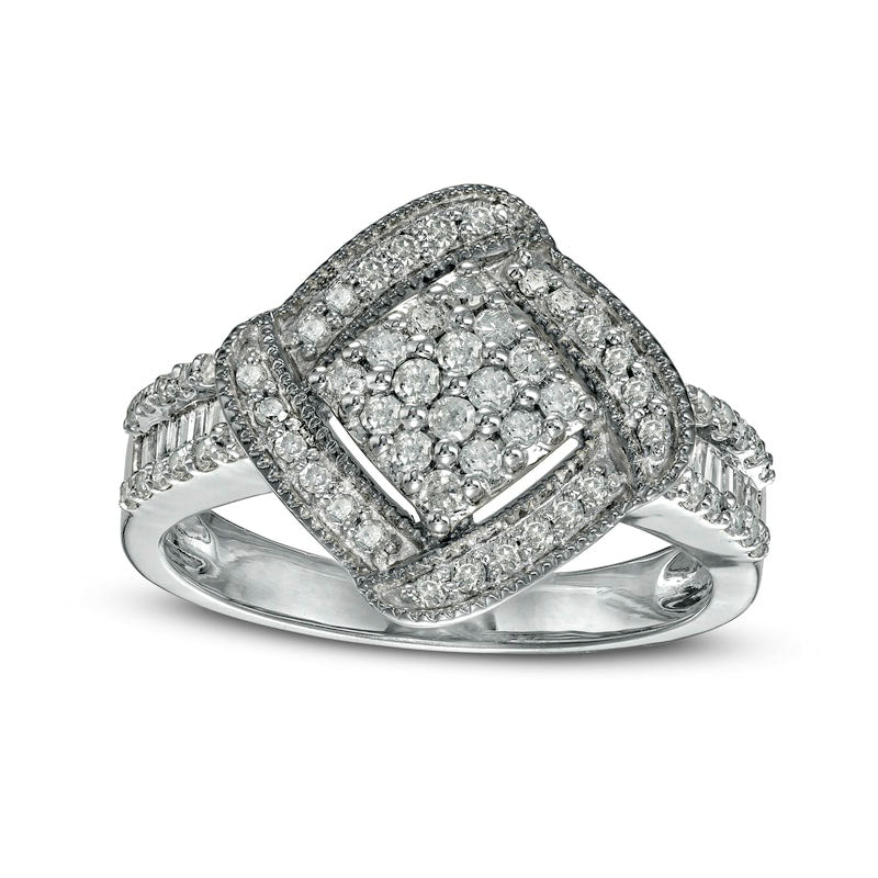 Image of ID 1 050 CT TW Composite Natural Diamond Cushion-Shaped Frame Ring in Solid 10K White Gold