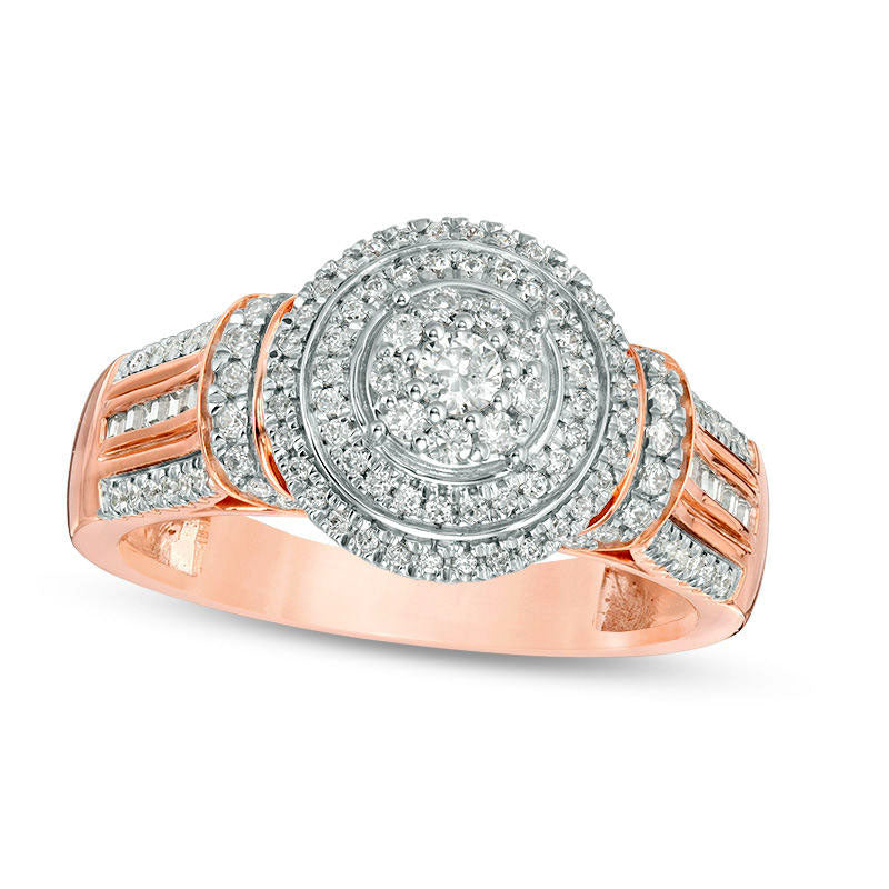Image of ID 1 050 CT TW Composite Natural Diamond Double Frame Collar Engagement Ring in Solid 10K Rose Gold