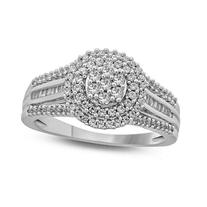 Image of ID 1 050 CT TW Composite Natural Diamond Double Frame Engagement Ring in Solid 10K White Gold