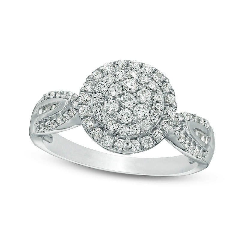 Image of ID 1 050 CT TW Composite Natural Diamond Double Frame Ring in Solid 10K White Gold