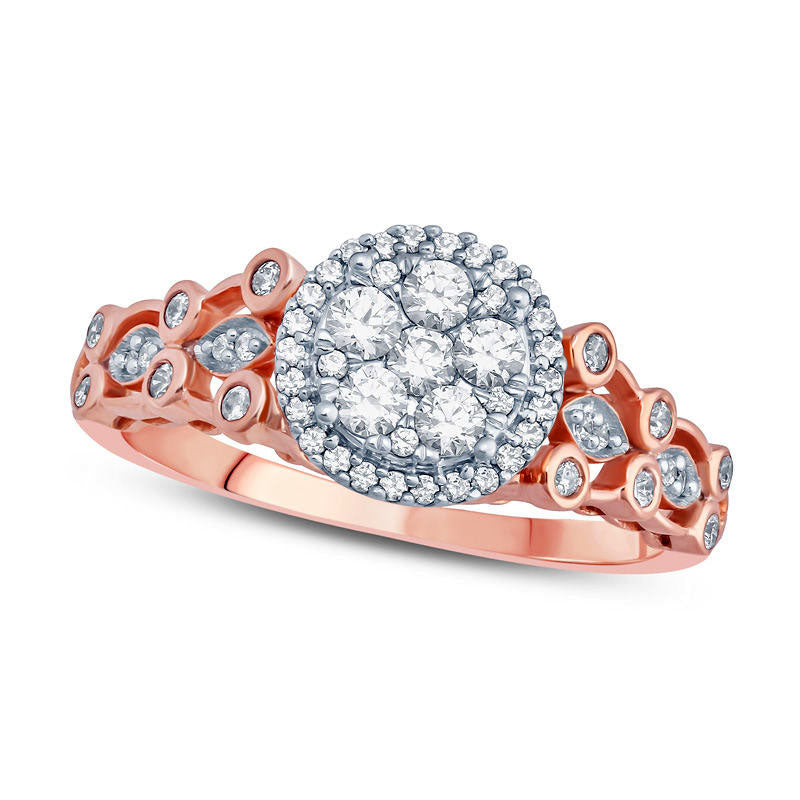 Image of ID 1 050 CT TW Composite Natural Diamond Floral Engagement Ring in Solid 10K Rose Gold