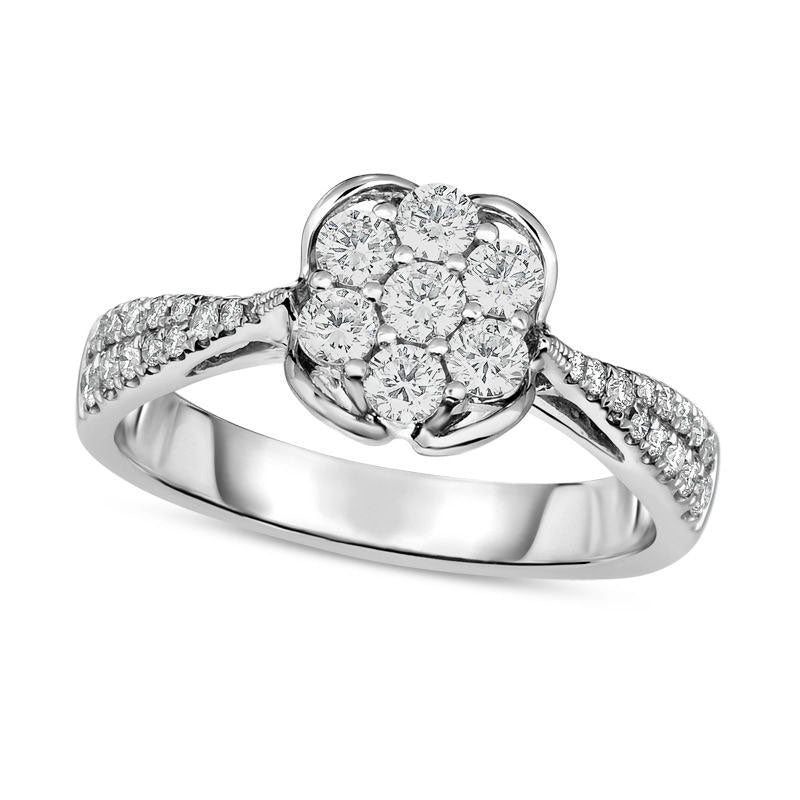 Image of ID 1 050 CT TW Composite Natural Diamond Flower Engagement Ring in Solid 10K White Gold