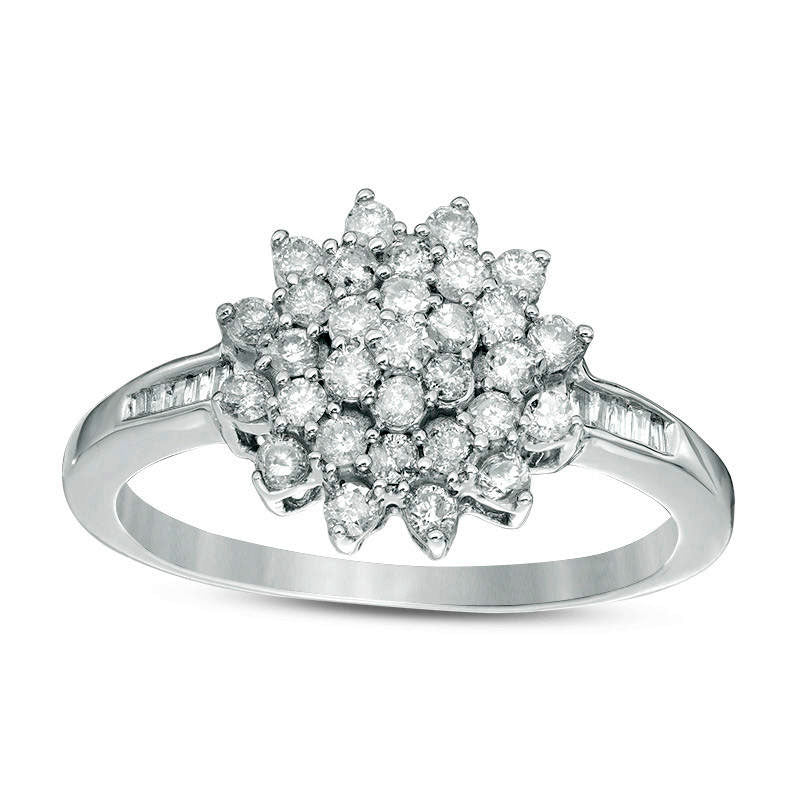Image of ID 1 050 CT TW Composite Natural Diamond Flower Ring in Solid 10K White Gold