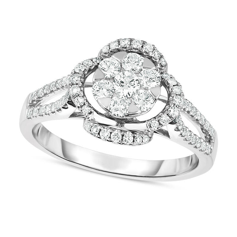 Image of ID 1 050 CT TW Composite Natural Diamond Flower Split Shank Engagement Ring in Solid 10K White Gold