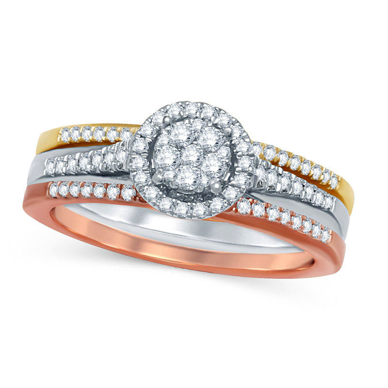 Image of ID 1 050 CT TW Composite Natural Diamond Frame Bridal Engagement Ring Set in Solid 10K Rose Gold