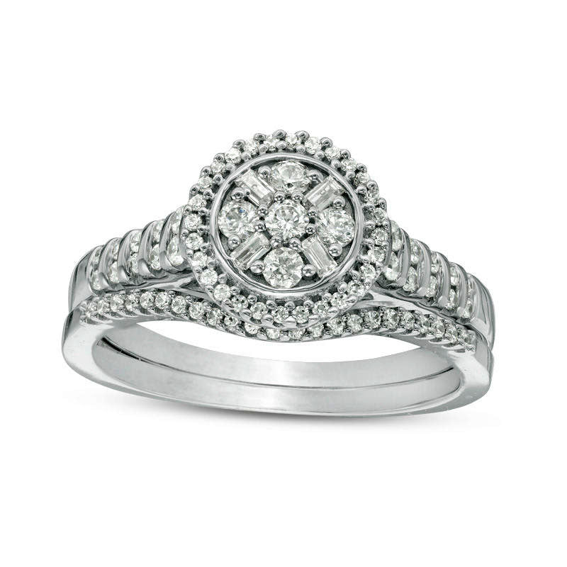 Image of ID 1 050 CT TW Composite Natural Diamond Frame Bridal Engagement Ring Set in Solid 10K White Gold