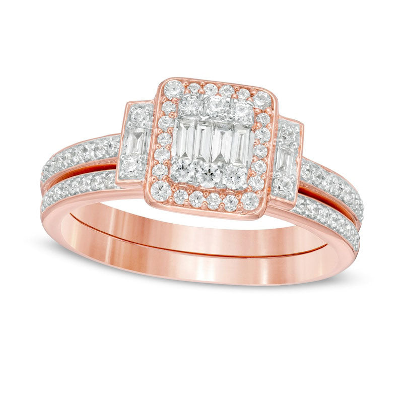 Image of ID 1 050 CT TW Composite Natural Diamond Frame Collar Bridal Engagement Ring Set in Solid 10K Rose Gold