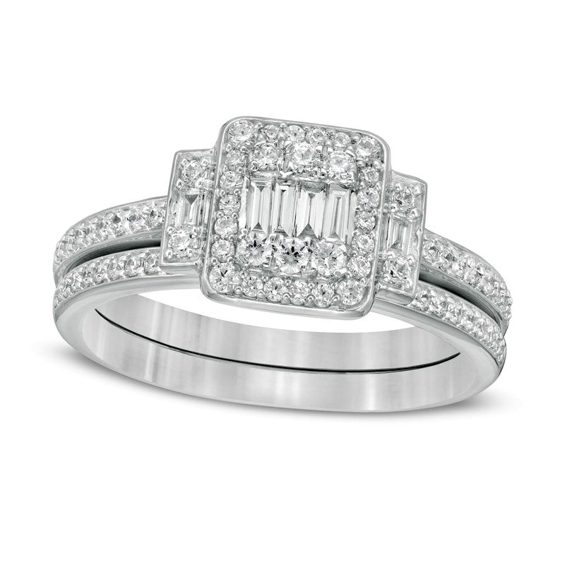 Image of ID 1 050 CT TW Composite Natural Diamond Frame Collar Bridal Engagement Ring Set in Solid 10K White Gold