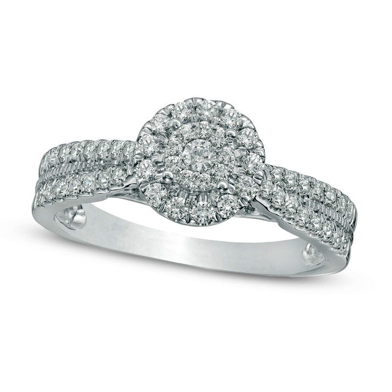 Image of ID 1 050 CT TW Composite Natural Diamond Frame Engagement Ring in Solid 10K White Gold