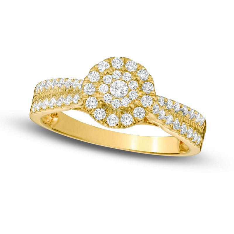 Image of ID 1 050 CT TW Composite Natural Diamond Frame Engagement Ring in Solid 10K Yellow Gold