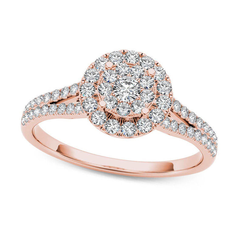 Image of ID 1 050 CT TW Composite Natural Diamond Frame Engagement Ring in Solid 14K Rose Gold